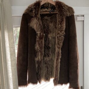 Tahari Genuine Shearling Fur Coat